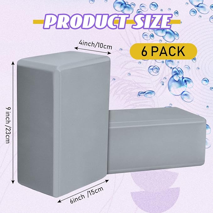 Wettarn 6 Pack Yoga Blocks 9 x 6 x 4 Inch EVA Foam Lightweight Non Slip Yoga Props for Pilates Stretching Meditation