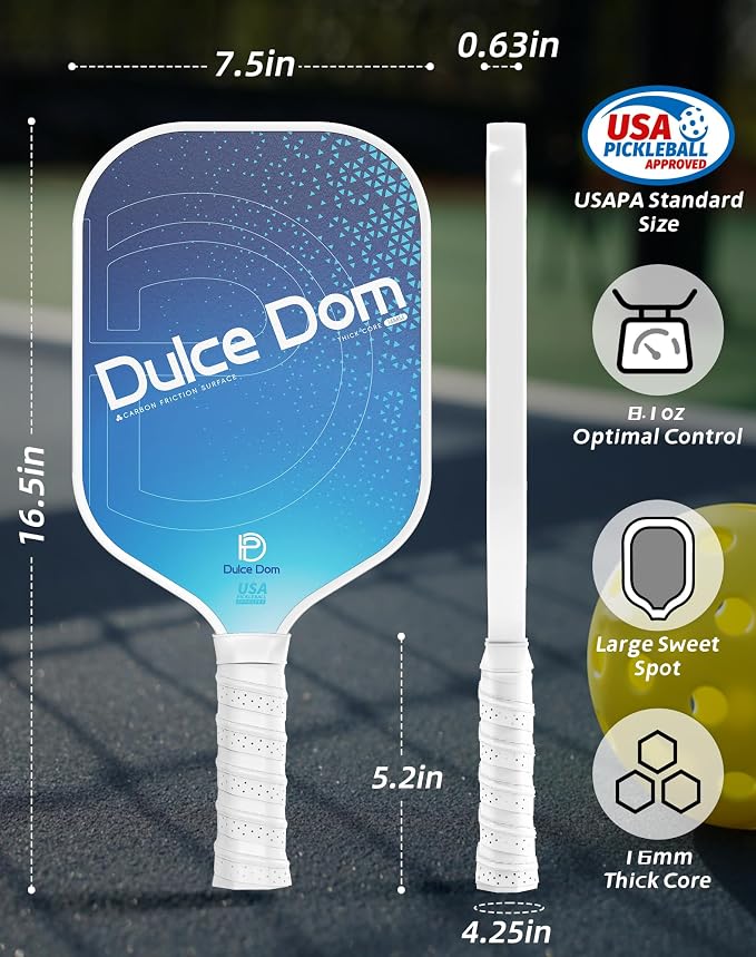 Dulce DOM Pickleball Paddles Set of 2/4 - USAPA Approved, 4 Indoor Outdoor Pickleball Balls, Fiberglass Surface Paddle Racket with Cover Bag, Ideal Training Equipment Gift for Men & Women
