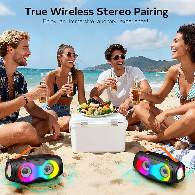 Portable Bluetooth Speaker,IPX5 Waterproof WirelessSpeaker with Dynamic Lights,TWS Pairing to 40W Stereo Sound,Bluetooth 5.0,20H Playtime, Outdoor/Home SmallSpeakers as Gifts for Kids Teens or Women