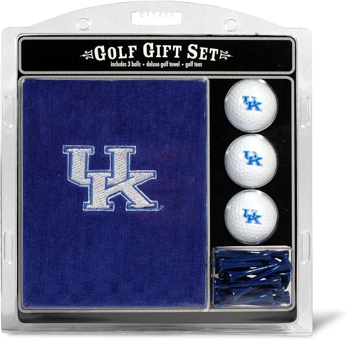 Team Golf NCAA Gift Set Embroidered Golf Towel, 3 Golf Balls, and 14 Golf Tees 2-3/4" Regulation, Tri-Fold Towel 16" x 22" & 100% Cotton