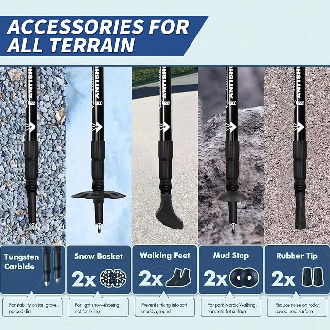 Folding Hiking Poles - 2-Piece Adjustable Trekking Poles, Lightweight Collapsible Walking Stick for Women Men Seniors, Backpacking & Travel