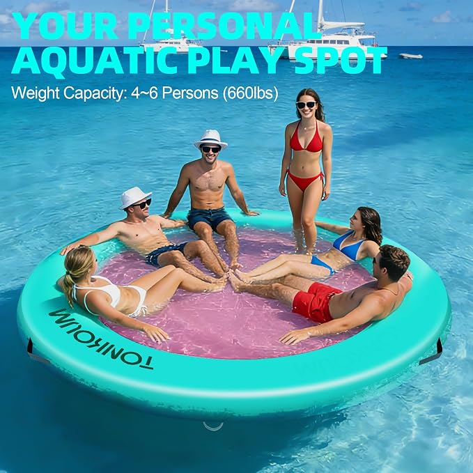 Water Hammock Inflatable Dock, 3.8ft/6ft/8ft Floating Raft Circular Water Island, Float Rings Air Mesh Platform for Lake/River/Swim Pool
