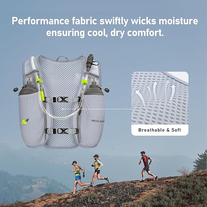 N NEVO RHINO Running Vest,Hydration Vest 5L with 1.5L Water Bladder,Lightweight Hydration Pack Water Backpack for Hiking Race