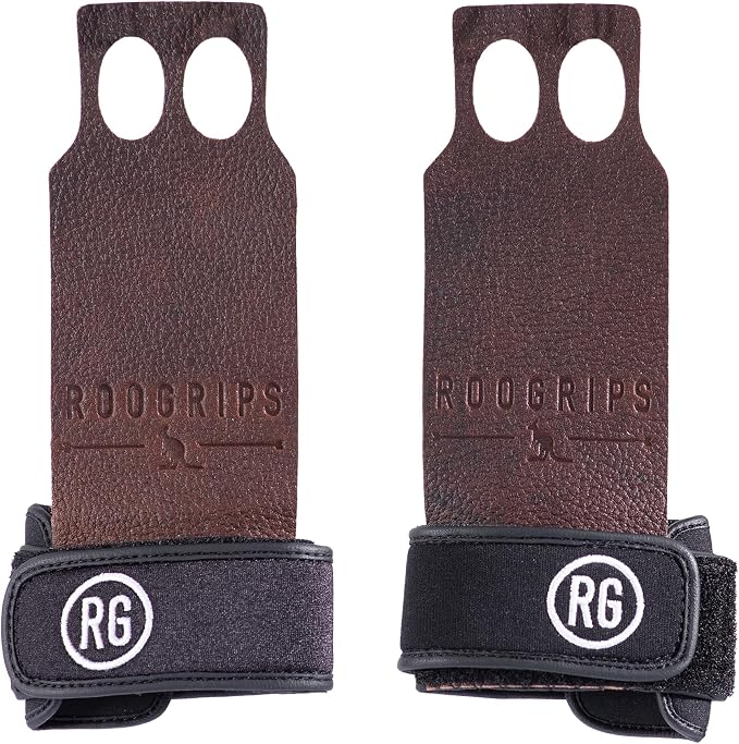 Roogrips 2 Finger Premium Leather Hand Grips for Gymnastic Bars, Cross Training, Gym & Home Workouts, Pull Up Bars & Weightlifting - The Most Durable Palm Guard from Rips and Blisters