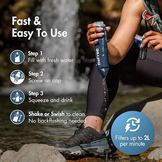 Katadyn BeFree AC 0.5L Collapsible Water Filter Bottle | Ultralight 72g Soft Flask, 2-Stage Filter Removes Improves Taste, Fits Running Vest - Slate Blue
