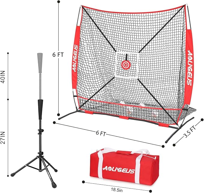 6'X6' Baseball Softball Practice Net,Pitching Net,Batting Net,with Bonus Strike Zone,Target and Bow Frame,for Hitting,Pitching,Catching