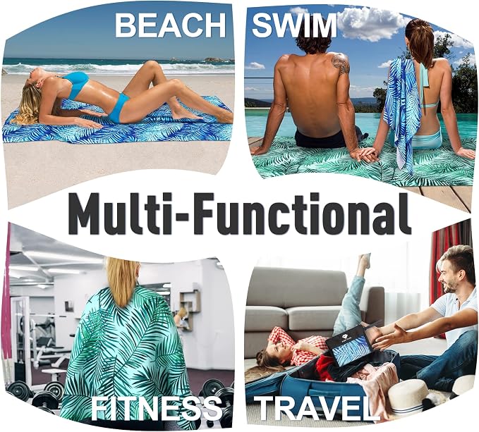 2 Pack Microfiber Beach Towel, Oversized Pool Towel 75”x 35”, Sand-Free Quick Drying Camping Super Absorbent Bath Blanket, Soft Breathable and Lightweight