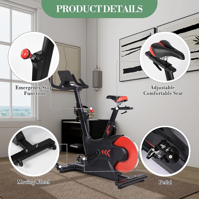Exercise Bike, Magnetic Indoor Cycling Bike with 28Lbs Flywheel & Smart Resistance, 276LBS Capacity Stationary Bike with LCD Monitor, IPad Mount & App Connectivity