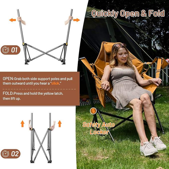 Timber Ridge Hammock Camping Chair with Adjustable Backrest, Heavy Duty Folding Hammock Chair Supports 300lbs, Portable Hammock Chair for Camping, Travelling and Patio, Orange