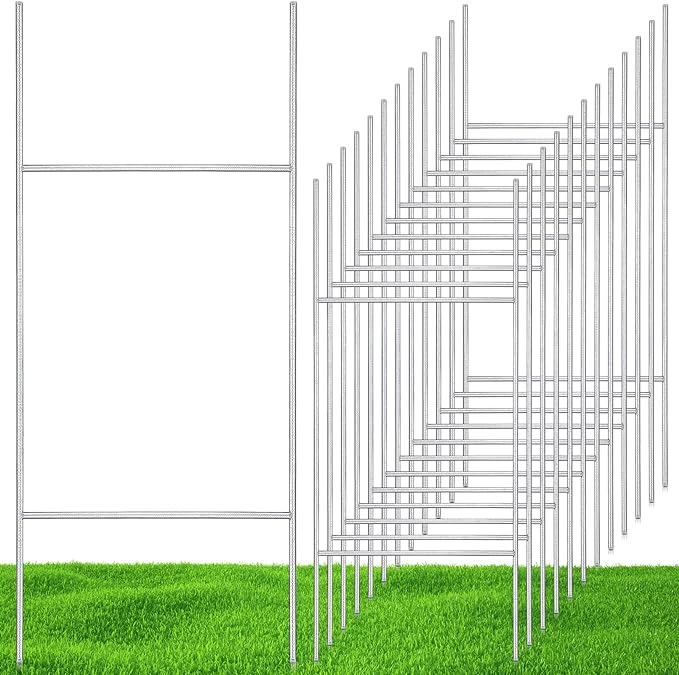 Therwen 12 Pcs H Stakes for Yard Signs 30'' x 10'' Metal Heavy Duty H Frame Wire Stakes Weatherproof Metal Holder for 250 Anniversary USA 4mm 5mm Corrugated Signs Board Guidepost Yard Decor