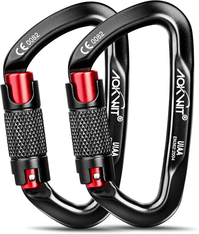 30KN Auto Locking Carabiner Clip Twist Lock UIAA Certified Large Climbing Carabiner Heavy Duty Carabiner for Rock Tree Climbing Rappelling Mountaineering Caving Rescue Arborist Aerial Yoga