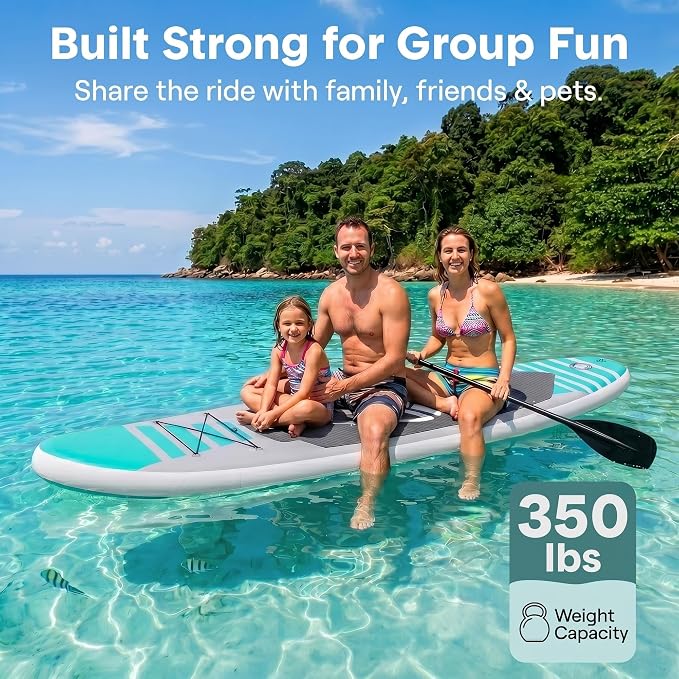 SereneLife 10’6" Inflatable Stand Up Paddle Board with Premium SUP Accessories - Wide Stable Design with Non-Slip EVA Deck Pad, for Youth and Adults, 350 lbs. Capacity