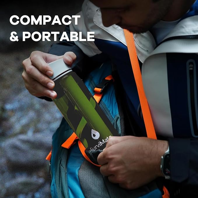 SurviMate Purified Water Bottle for Camping, Hiking, Backpacking and Travel, BPA Free with 5-Stage Intergrated Filter Straw