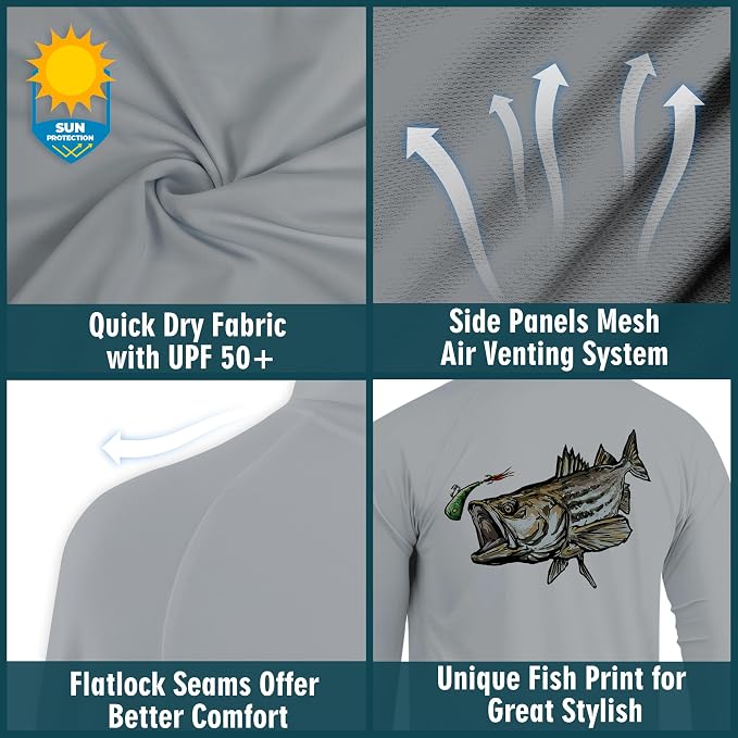 Palmyth Fishing Hoodie for Men Long Sleeve Sun Protection UV UPF 50+ Shirts | Hidden Zipper Pocket, Thumb Loops, Quick-Dry, Side Mesh Panels, Lens Cleaning Cloth, 4-Way Stretch