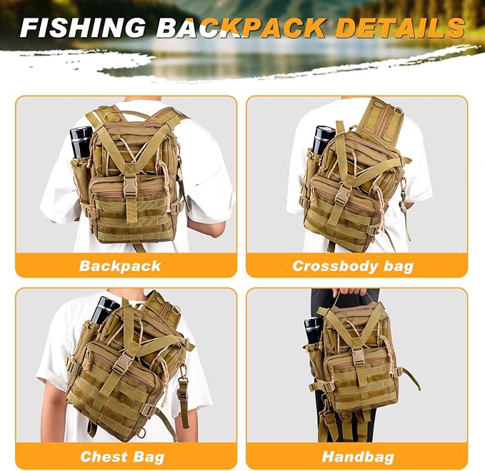 139PCS Tackle Box Backpack,Fishing Backpack with Accessories,Tackle Bag Fishing Tool Kit Fish Pliers Salt Water Fishing Tackle Set for Men Women Gifts (Brown)
