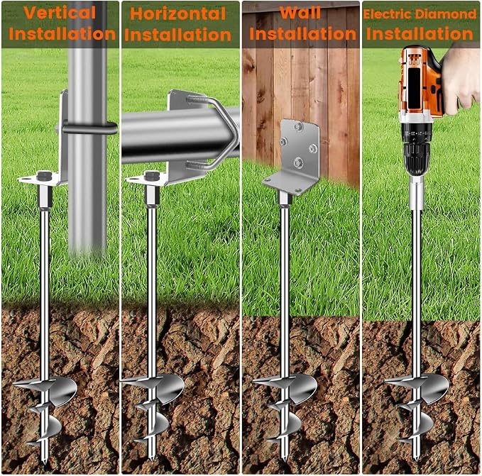 Ground Anchors Shed Anchors 27" Set of 6 Trampoline Stakes Screw in Heavy Duty Mobile Home- Storage Shed Anchor Kit - Playset Swing Anchors - Stakes for Fence,Carport,Garden (Silver, 6 x 27in)