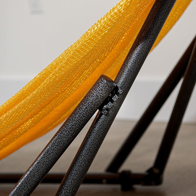 Best Home Fashion Portable Hammock with Collapsible Steel Stand, 600 lbs Capacity, No Tools Assembly, Carrying Bag Included, Perfect for Indoor Outdoor Backyard Patio Camping Beach, 2 Person, Yellow