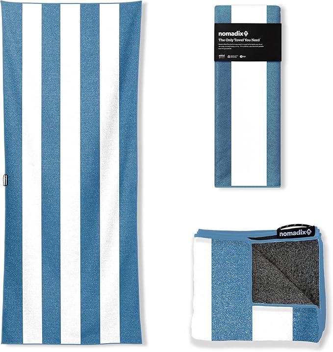 Nomadix Original Towel - Perfect for Beach, Pool, Travel, Camping, Yoga - Made with Recycled Materials - Super Absorbent - Sand Resistant - Classic Cabana Navy - 72.5x30
