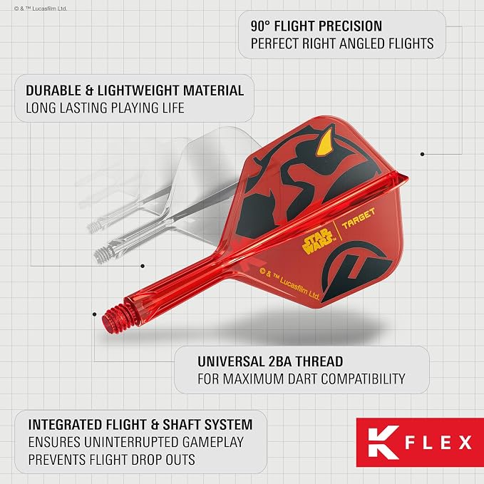 Target Darts Star Wars Darth Maul K Flex Integrated Dart Flights & Shafts | Pack of 3 K-Flex, No.2 & No.6 | Short, Intermediate & Medium Disney K-Flex Accessories