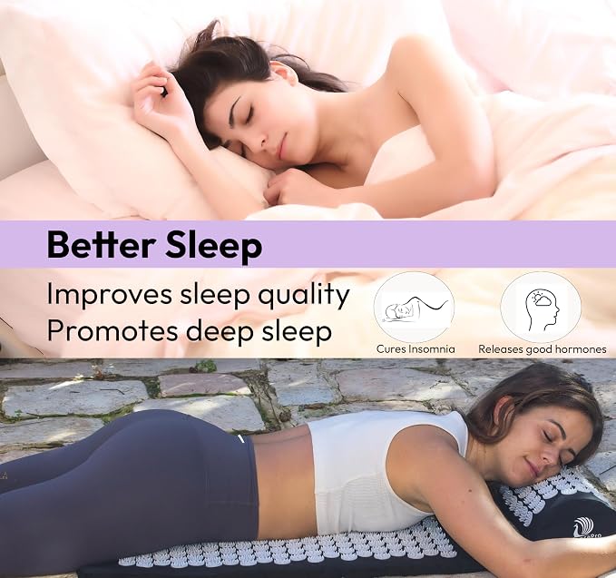 Acupressure Mat & Pillow Set - Acupressure Therapy for Back and Neck Pain Relief, Sciatica, and Pressure Point Aches, Ideal Acupuncture Mat for Sleeping Aid & Recovery (Black)