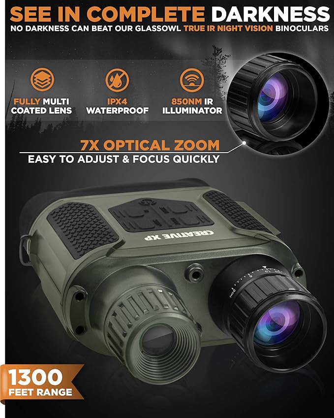 CREATIVE XP Pro Night Vision Binoculars - Digital Infrared, 4" Screen, 2X Zoom - Essential Deer Hunting Accessories, Tactical Gear, Security Goggles, Military Grade - 32GB Card, Neck Strap, Case