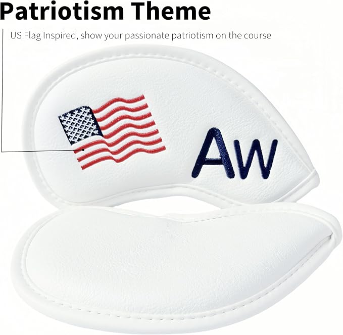 Patriotism US Flag Golf Iron Covers Premium Leather Iron Head Covers Set Headcover 4 5 6 7 8 9 PW SW AW LW Wedge Iron Club Covers fits for Most Brands