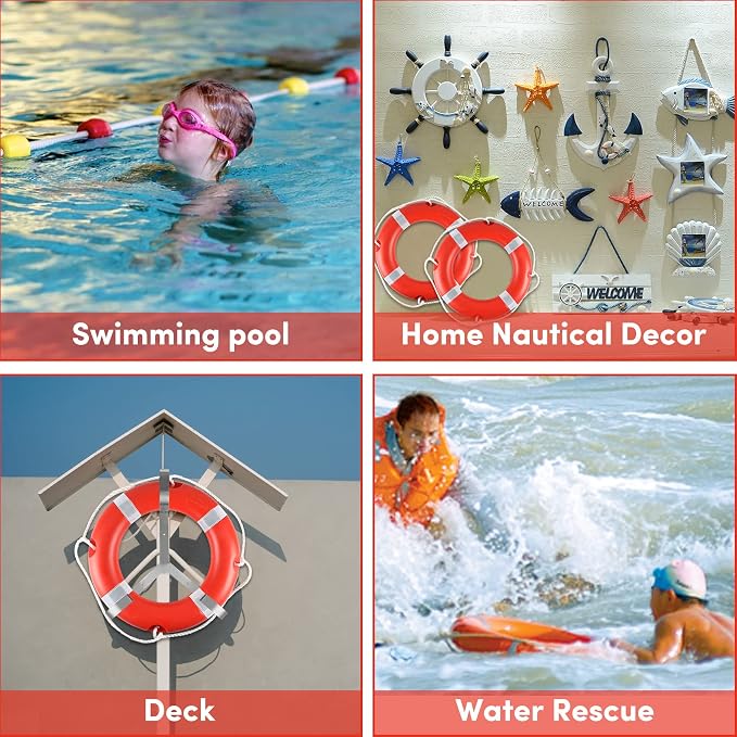 Life Ring for Boating Safety - 23" and 28" Boat Safety Throw Rings with Reflective Strip and Grab Lines