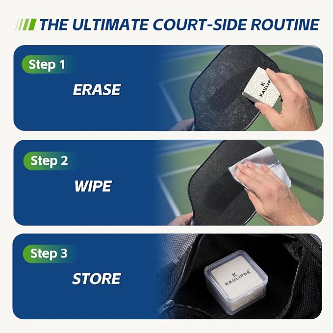 2-Pack Pickleball Paddle Eraser & Cleaner Kit, White Rubber Carbon Fiber Residue Remover with Hard Cases & Microfiber Cloths, Premium Paddle Maintenance Accessories Gift Box