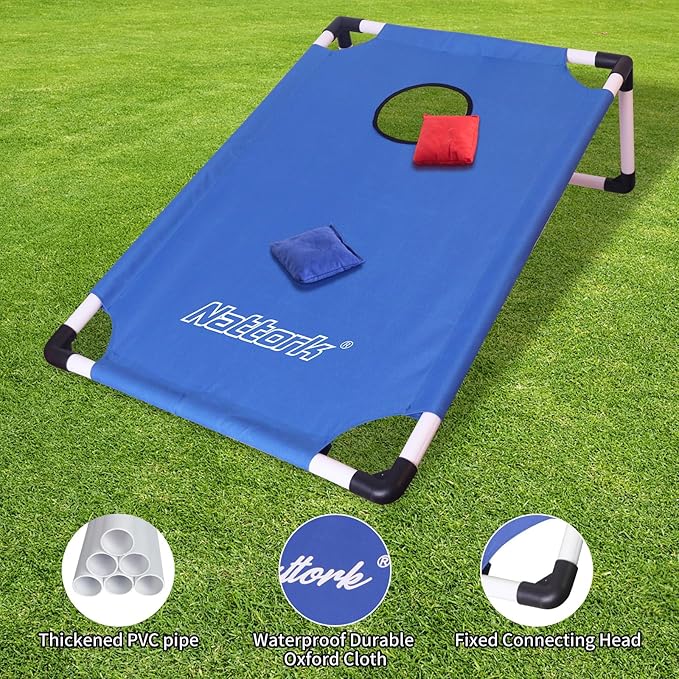 Portable Cornhole Set PVC Framed Corn Holes Outdoor Game Set with 2 Cornhole Boards, 8 Cornhole Bean Bags and Carrying Case, Camping Games Indoor Outdoor for Adults, Travel Camping Accessory