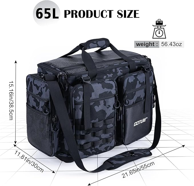 Goture Large Tackle Bag,Store Up to 8PCS 3700 Plus 4PCS 3600 Tackle Trays(Not Included),Water Resistant Saltwater Gear Storage Big Fishing Bag with EVA Bottom,Gifts for Men(21.65"x11.8"x15.16")