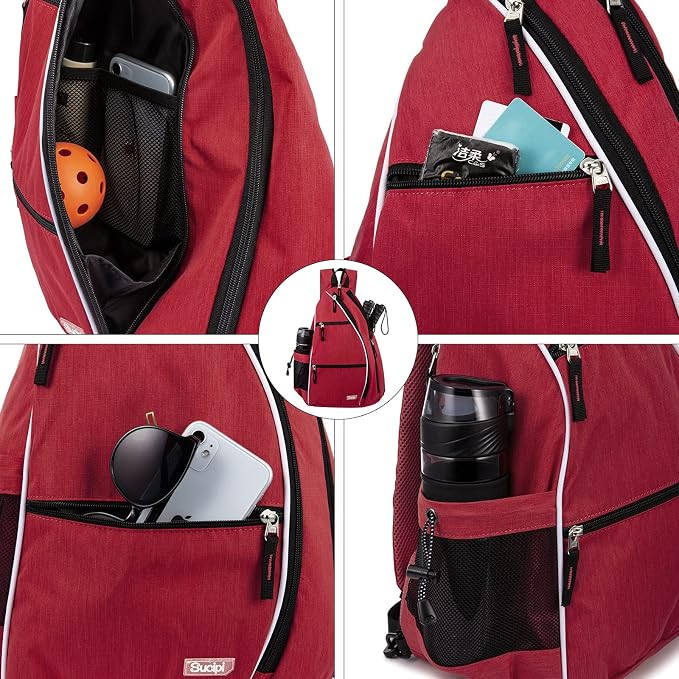 Sucipi Pickleball Bag - Men's & Women's Pickleball Backpack, Adjustable Sling Bag w/Fence Hook/Large Capacity/Safety Pocket