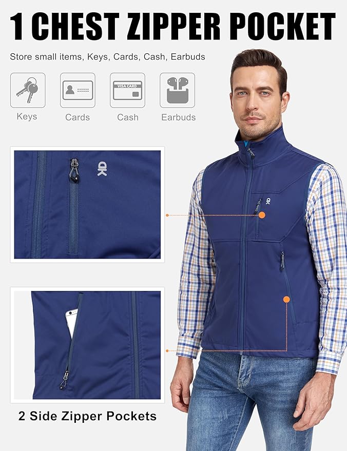Little Donkey Andy Men's Lightweight Softshell Vest Windproof Sleeveless Jacket for Travel Hiking Running Golf