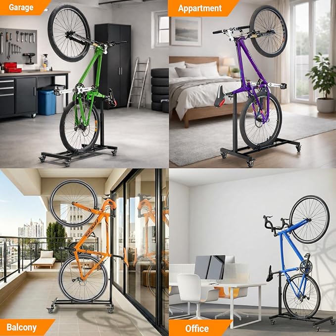 Vertical Bike Stand, Freestanding Bike Rack Garage Storage with Adjustable Height for Wheels up to 29", Space-Saving Indoor Bicycle Stand for Garage & Apartment, Upright Bike Holder for MTB Road Bike
