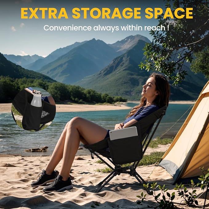 Overmont Ultralight Portable Camping Chair- Lightweight Folding Backpacking Chair, Support up to 330Lbs Compact Beach Chair for Adults with Carry Bag for Backpack Hiking Fishing Outdoor Camp 2pcs