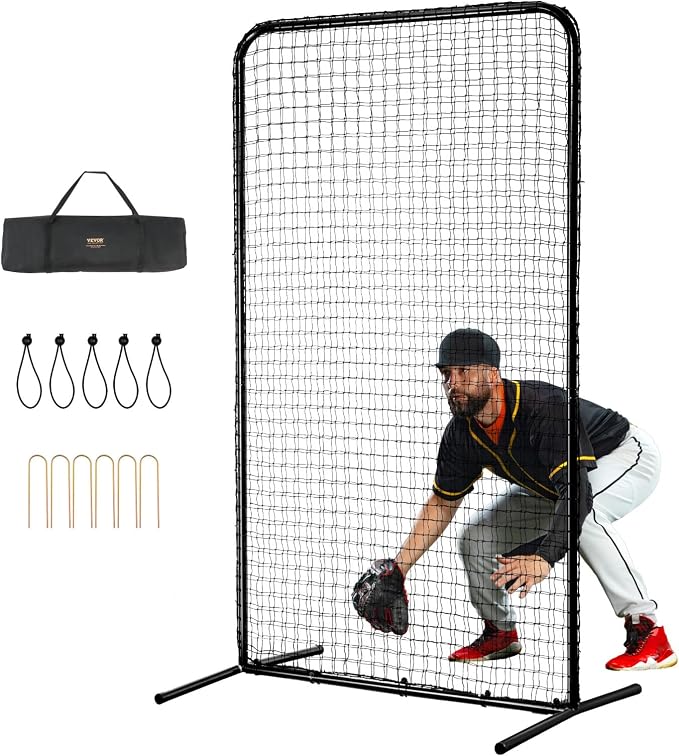 VEVOR Batting Screen - Baseball & Softball Protector with Carry Bag & Ground Stakes, Pitching Net for Pitchers Protection