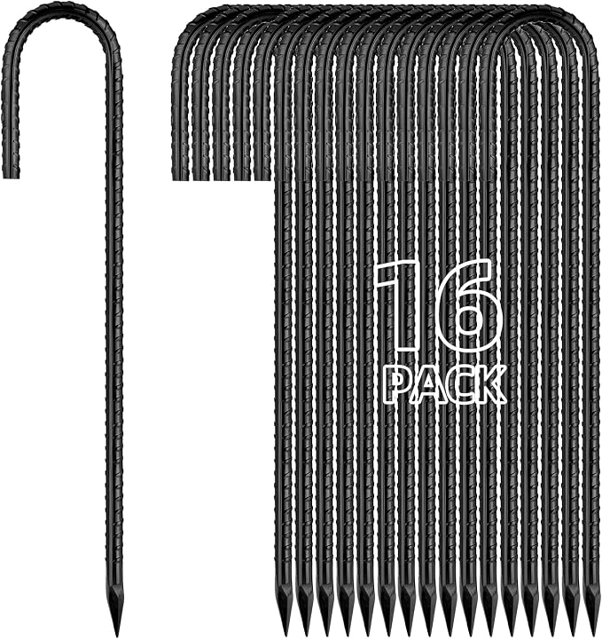 16 inches J Stakes 24-Pack and Straight Rebar Stakes 16-Pack, 12 inches J Hook Stakes 16-Pack