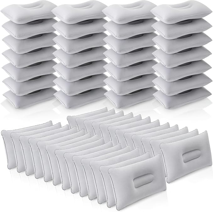 Geelin 48 Pack Inflatable Pillows for Camping Travel Beach Vacation Sand Squared Flocked Soft Fabric Backpacking Ultralight Pillows for Office Sleeping Neck Head Lumbar Support (Grey)