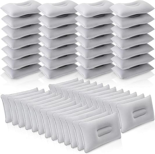 Geelin 48 Pack Inflatable Pillows for Camping Travel Beach Vacation Sand Squared Flocked Soft Fabric Backpacking Ultralight Pillows for Office Sleeping Neck Head Lumbar Support (Grey)