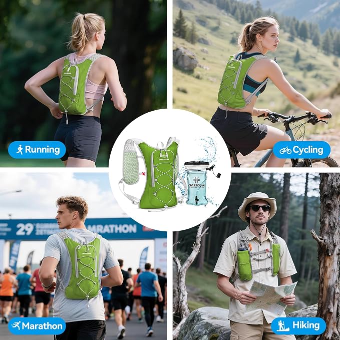 Lightweight Hydration Backpack with 1.5L TPU Water Bladder, CROSSGEAR Running Hydration Vest, Ultralight Hiking Backpack for Women Men, Running Water Daypack for Cycling Hiking Marathon