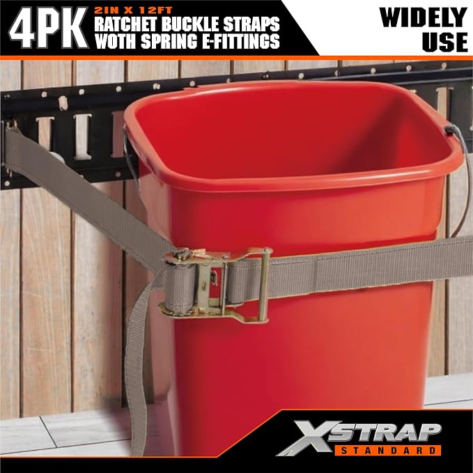 XSTRAP STANDARD E-Track Ratchet Straps, 4 Pack 2" x16' Heavy Duty Cargo Tie-Downs, 4400LBS Breaking Strength, Standard E Track Fitting Tie Down Ratcheting Strap for Cargo Vans, Trucks, Trailers (Grey)