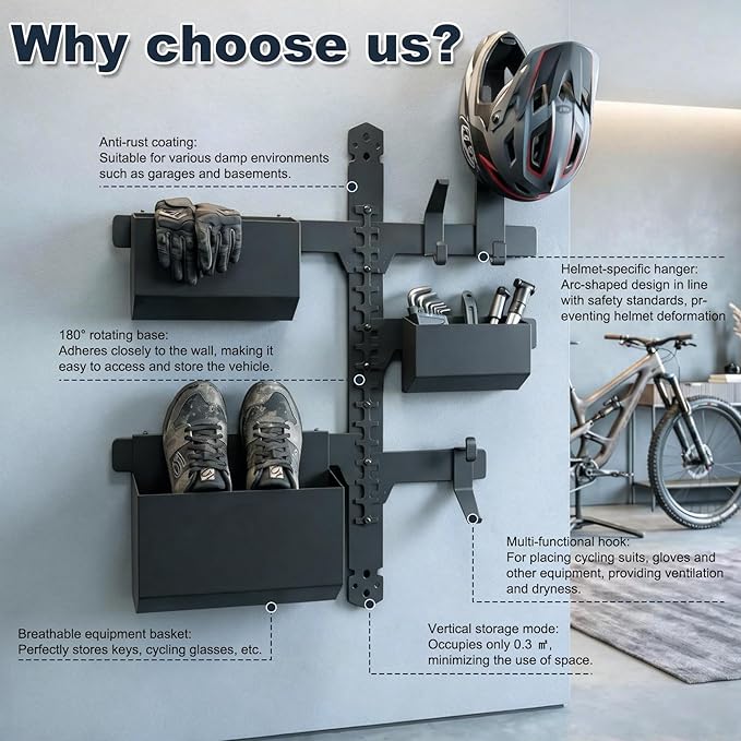 Werhoo Wall Mounted Vertical Bike Storage with Storage Box, Bike Rack Wall Mount for Garage and Home, Fits for Road Bike, Gravel Bike, Mountain bikes etc,Bicycle Storage Rack Easy to Install