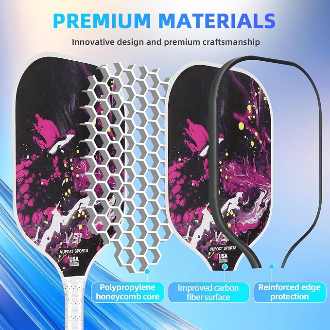 Pickleball Paddles Set of 2/4, USAPA Approved Carbon Fiber Surface Pickle Ball Set - 14mm PP Honeycomb Core of Lightweight Pickleball Rackets -Suitable for Beginners' Training and Game（Blue）
