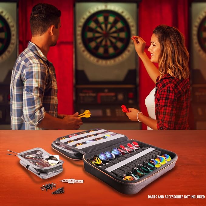 USA Gear XL Semi Hard Shell Dart Case - Protective Case for 15 Piece Dart Set, Tips, Flights and Shafts, and more Accessories - Locking Foam Design for Soft and Steel Tips - Storage Only