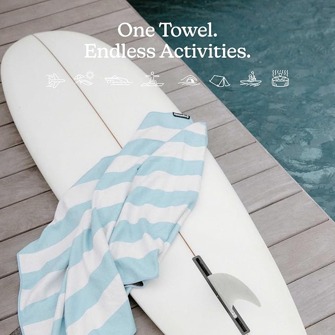 Nomadix Original Towel - Perfect for Beach, Pool, Travel, Camping, Yoga - Made with Recycled Materials - Super Absorbent - Sand Resistant - Cabana Stripe Sky Blue - 72.5x30