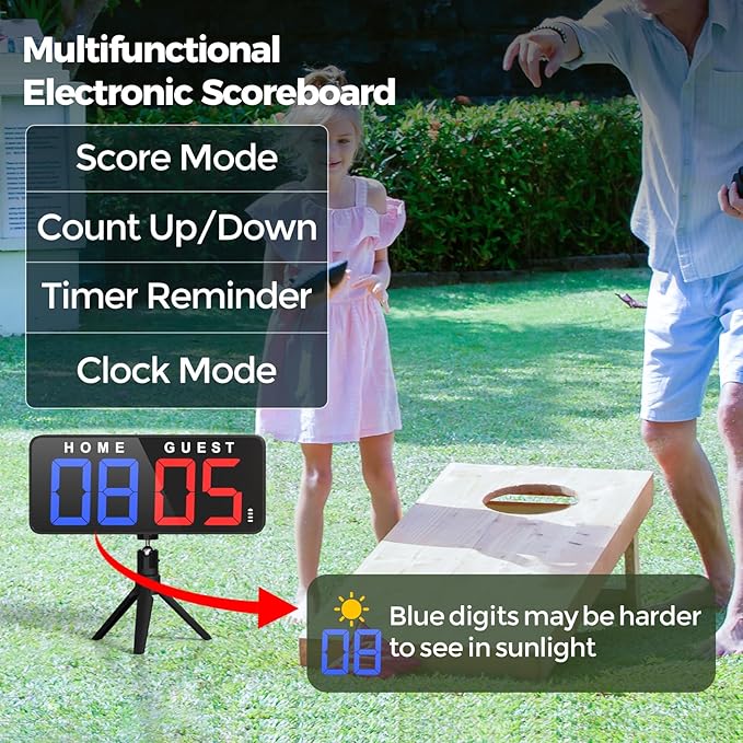 ANJANK 11’’ Large Digital LED Scoreboard Electronic Score Keeper Clock, Countdown/up, with Powerful Battery, 4 Mounting Options, for Corn Hole/Ping Pong/Basketball Sports, Gym, Indoor & Outdoor Games