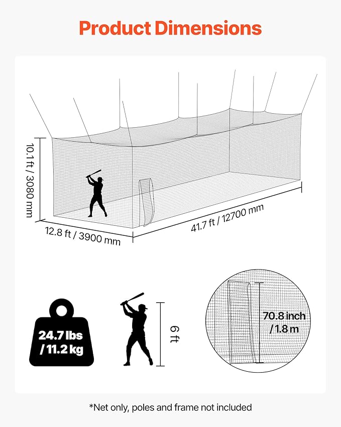 VEVOR Baseball Batting Cage,Professional Softball Baseball Batting Hitting Training Net,Heavy Duty Enclosed PE Practice Portable Pitching Cage Net&Carry Bag,for Backyard,Field,Indoor&Outdoor