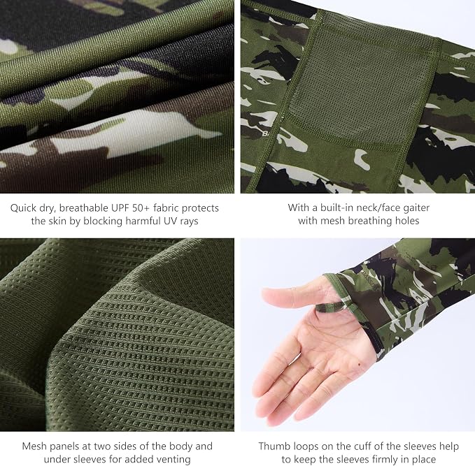 BASSDASH Men's UPF 50+ Camo Long Sleeve Hunting Fishing Hoodie Shirt