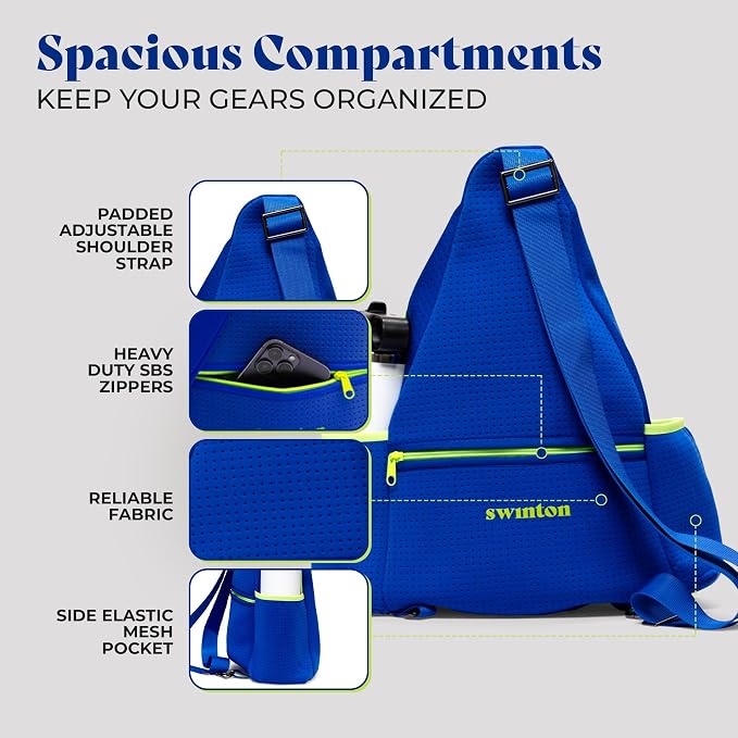 Swinton Pickleball Bag for Women and Men – Stylish Pickleball Backpack | Lightweight, Water-Resistant Pickleball Paddle Bag | Unisex Pickleball Bags with Space for Paddles, Balls & Accessories