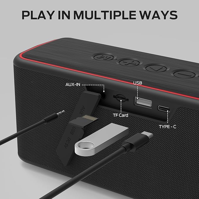 Monster Shock Plus Bluetooth Speaker,Portable Speaker with 40W Loud Stereo Sound,Bluetooth 6.0,TWS Pairing, 20H Playtime, Support AUX/TF Card, IPX6 Waterproof Wireless Speakers for Travel,Home,Outdoor