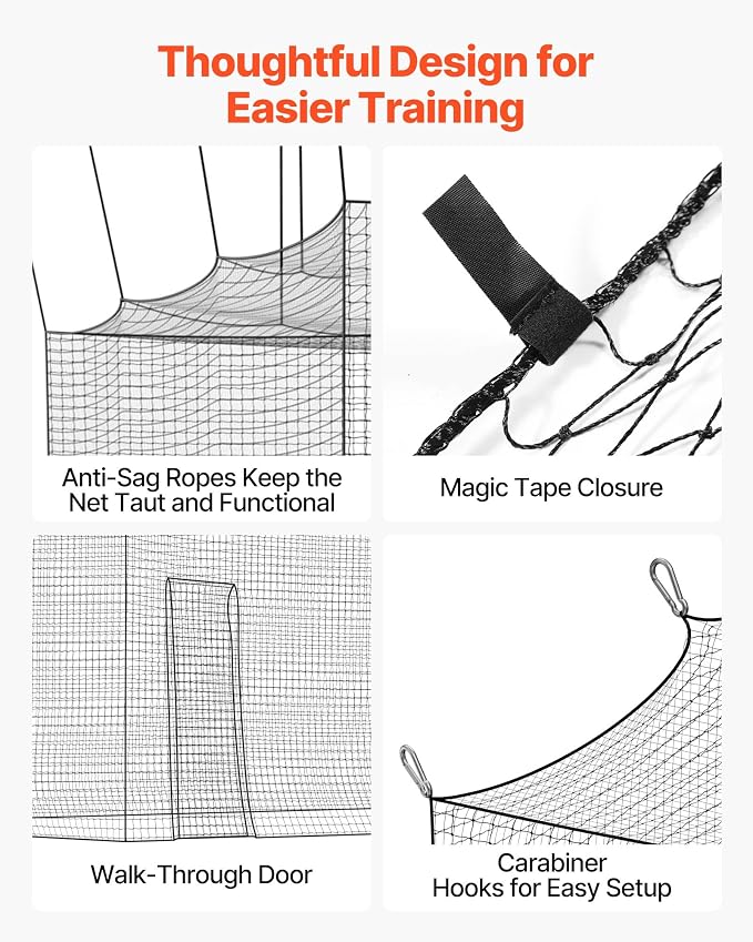 VEVOR Baseball Batting Cage,Professional Softball Baseball Batting Hitting Training Net,Heavy Duty Enclosed PE Practice Portable Pitching Cage Net&Carry Bag,for Backyard,Field,Indoor&Outdoor
